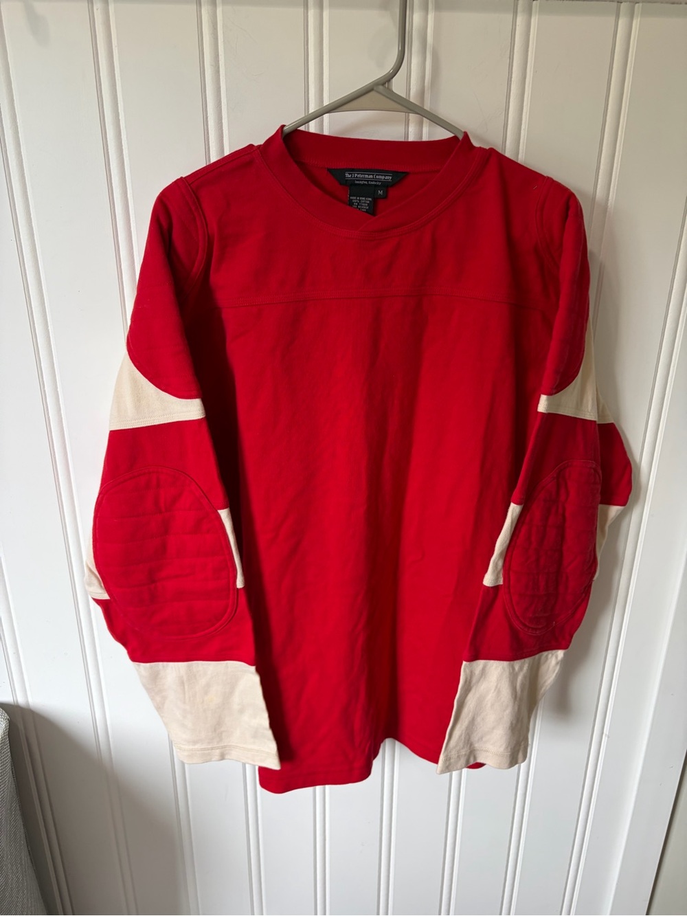 Vintage J Peterman Heavyweight Cotton Rugby Football Jersey Shirt Red Cream M